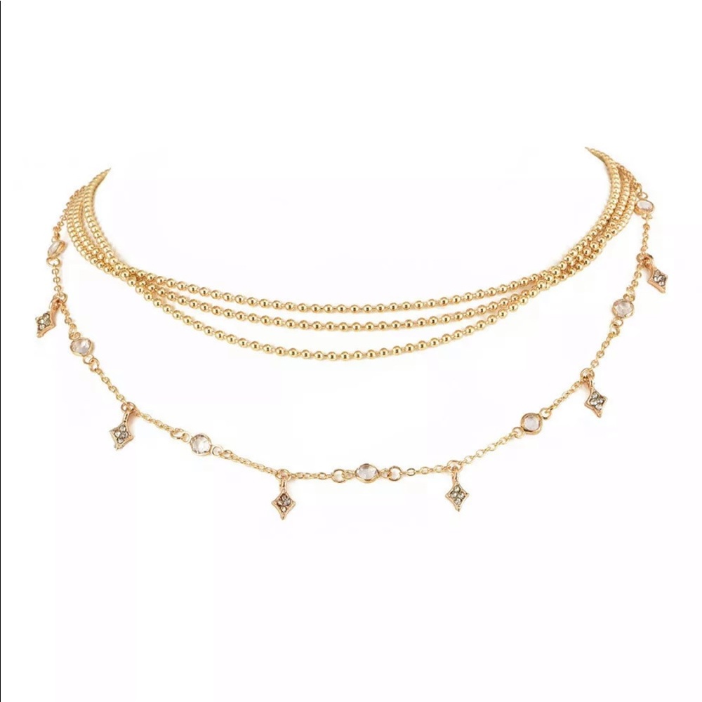 Shiny Multi-Layers Diamond and Star Necklace - Picture 2 of 6